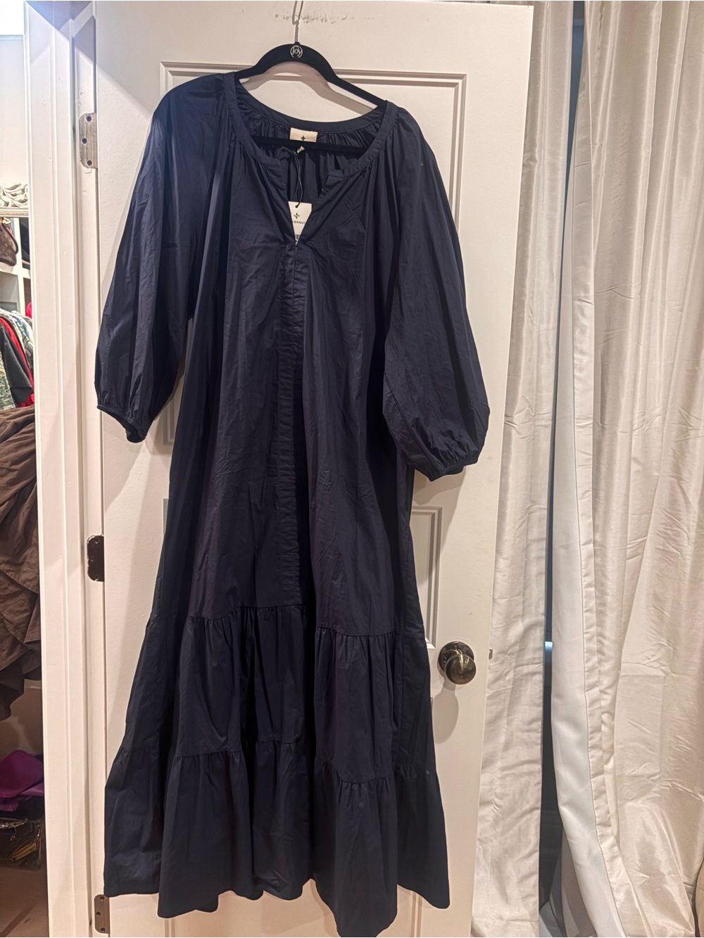 Tuckernuck Women’s Navy Tiered Midi Dress with Balloon Sleeves